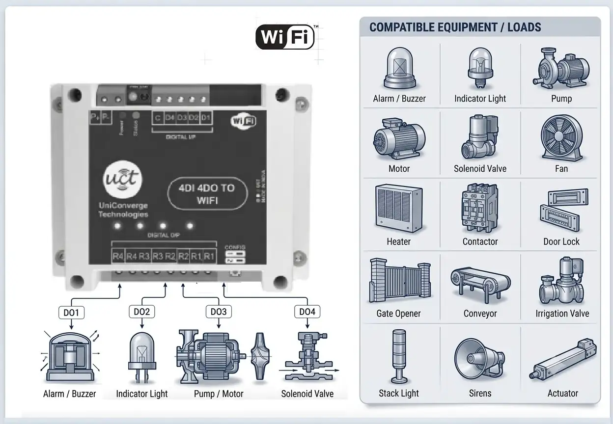 4DI 4DO WiFi node digital output wiring with compatible output loads